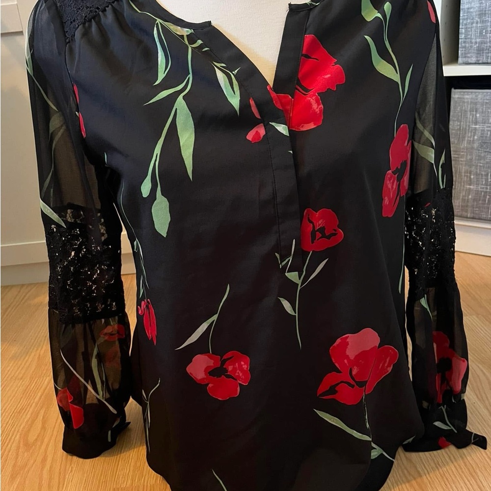 Floral Black and Red Women's Top